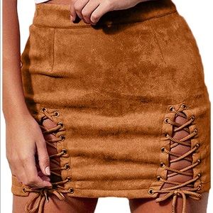 Lace up stretch suede mini skirt